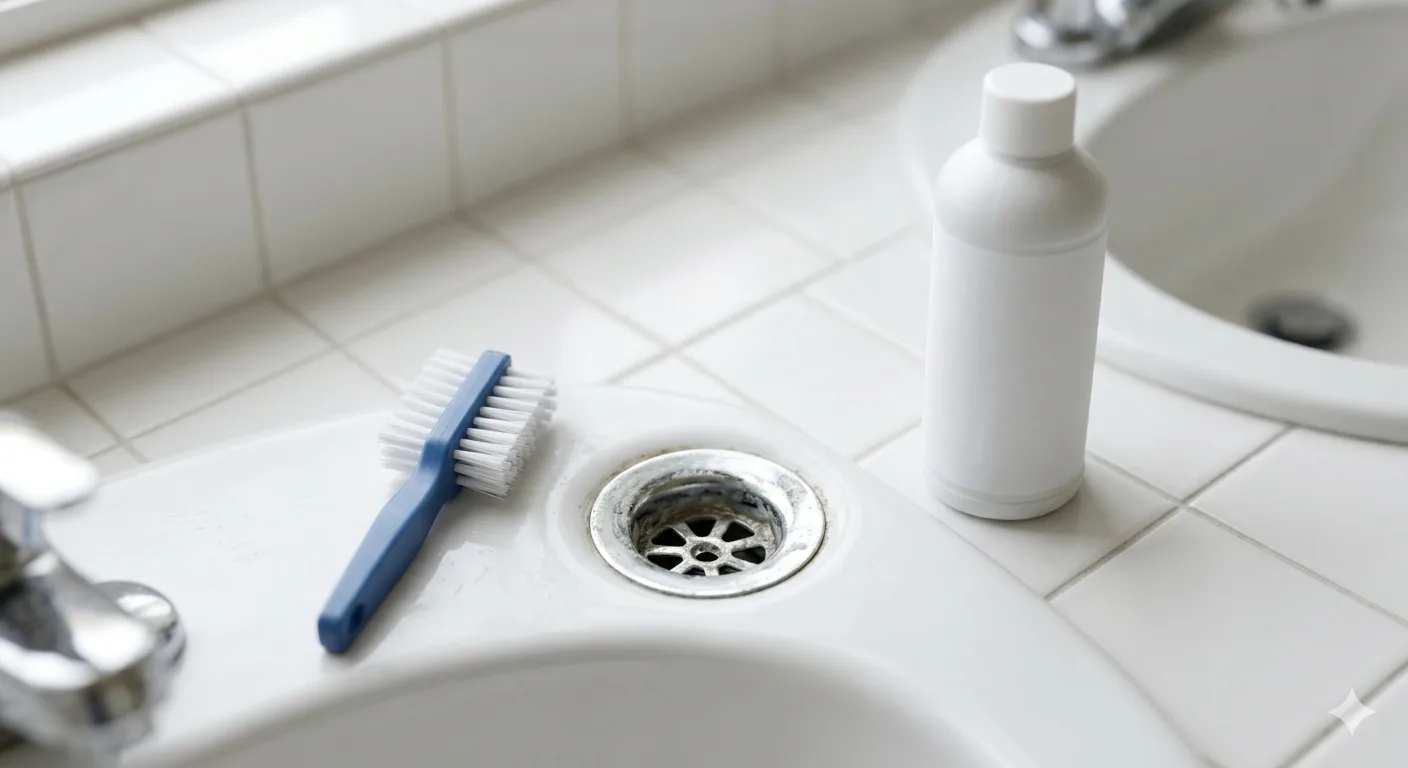 Drain flies near a bathroom sink drain requiring professional treatment