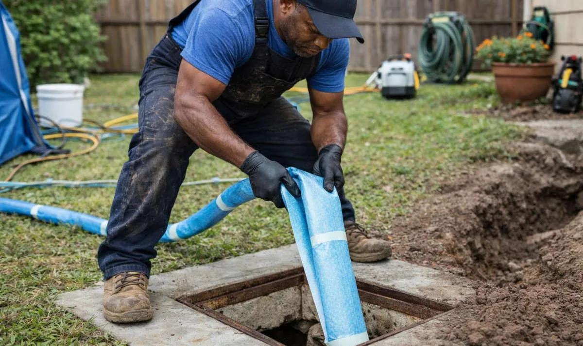 Trenchless sewer pipe repair being performed underground